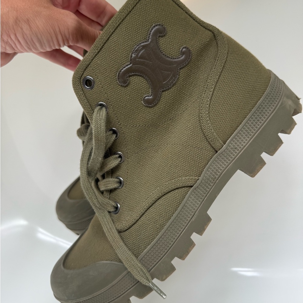 Celine patapans canvas lace up boot sneaker green size 38 - Picture 6 of 7